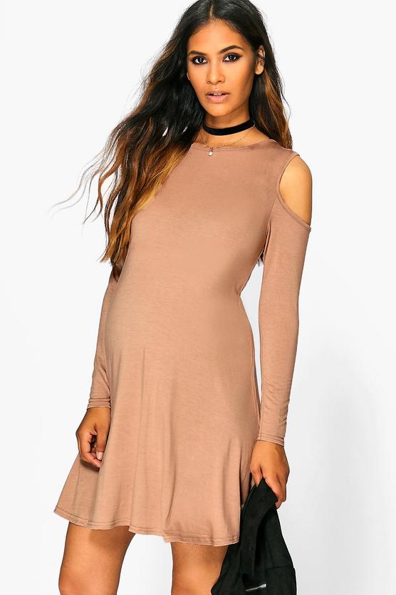 Maternity Holly Long Sleeve Cold Shoulder Swing Dress
